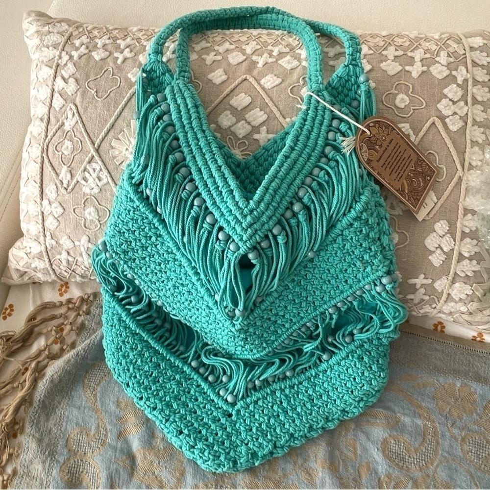 NWT Made in India Crochet Beaded Shoulder Bag Festival Coachella Boho Prarie